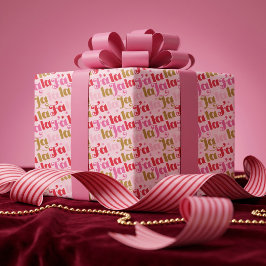Papel De Presente Fa La La Garota Rosa Festivo Tipográfico Natal