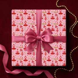 Papel De Presente Fa La La Garota Rosa Noite de Natal do Ballet