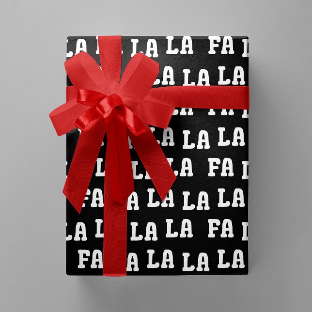 Papel De Presente Fa La La La La Black & White Playful Christmas (Fa La La La La Black & White Playful Christmas Wrapping Paper)