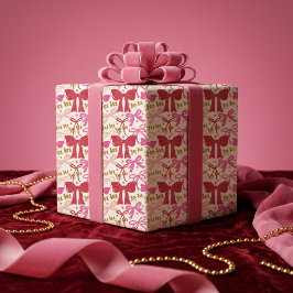Papel De Presente Fa La La Rosa Festivo Laço Fita Natal