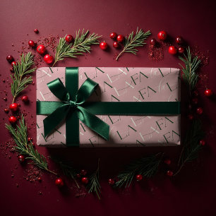 Papel De Presente Fa La Pink e Green Typografia Christmas Carol