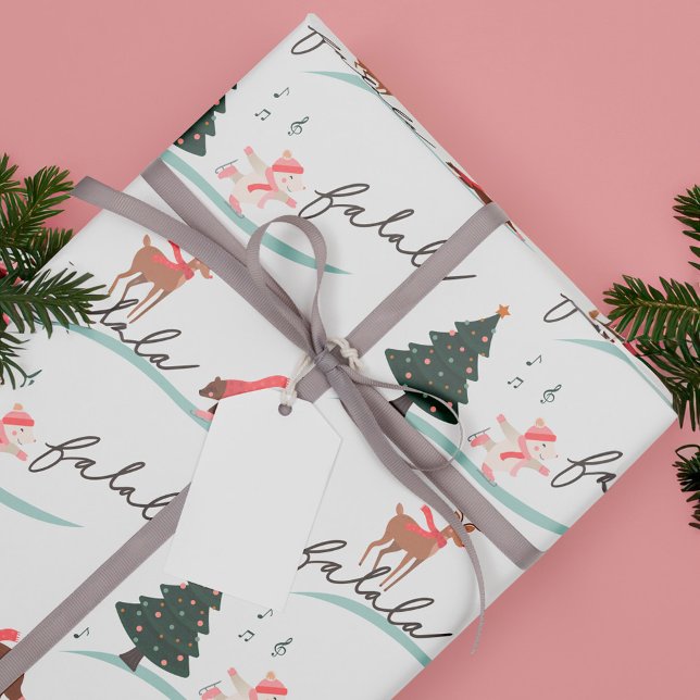 Papel De Presente Fa La Winter Wonderland Forest Animais (Fa La Winter Wonderland Forest Woodland Animals Wrapping Paper)