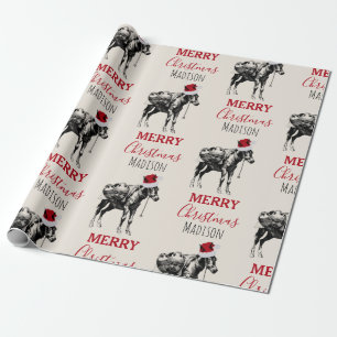 Papel De Presente Fabuloso Natal Personalizado Vintage Donkey Santa