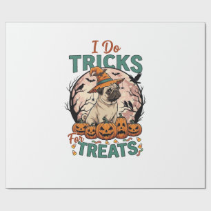 Papel De Presente Faça Truques Guloseimas Halloween Pug Bruxa Chapéu
