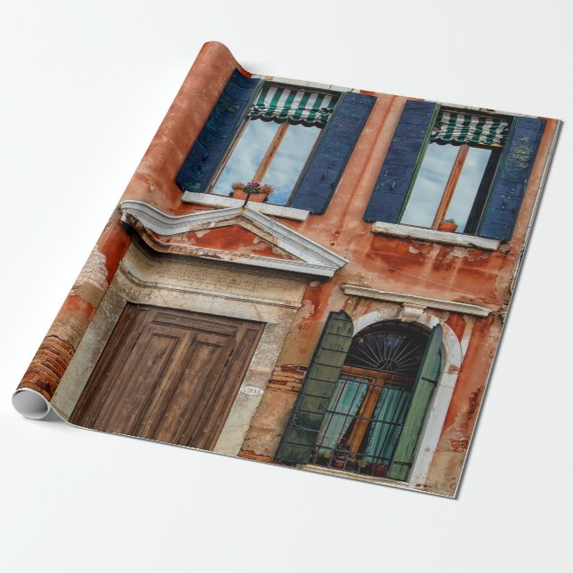 PAPEL DE PRESENTE FACADE DE CONSTRUÇÃO DE LARANJA PINTADA (Desenrolado)