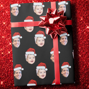 Papel De Presente Face Santa Hat da Família de Duas Fotos Personaliz