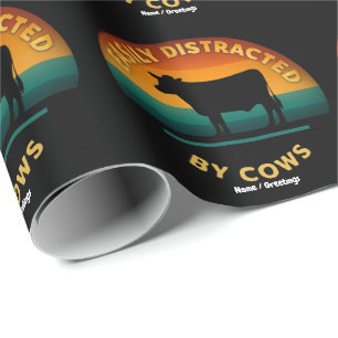 Papel De Presente Facilmente Distraído Por Vacas Engraçadas Com Pres