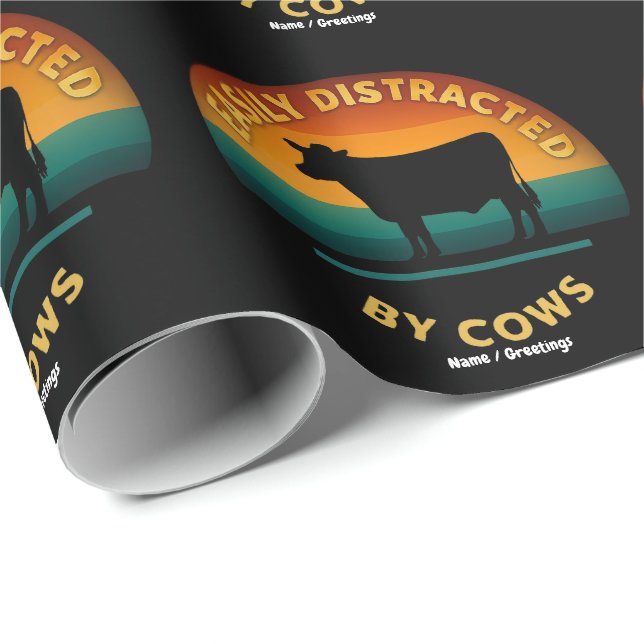 Papel De Presente Facilmente Distraído Por Vacas Engraçadas Com Pres (Ponta do rolo)