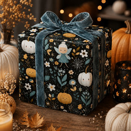 Papel De Presente Fada Assustadoramente Fofa de Halloween com Abóbor