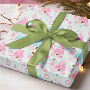 Papel De Presente Fada Bailarina Árvore de Natal Rosa Azul