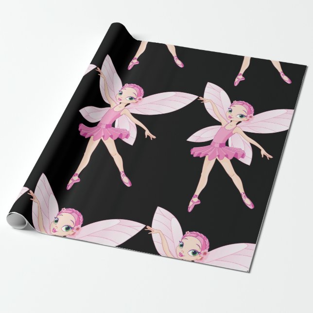 Papel De Presente Fada Bailarina Rosa Elegante Para Amantes de Dança (Desenrolado)
