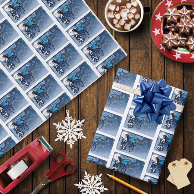 Papel De Presente Fada de Lua de inverno Azul (Criador carregado)