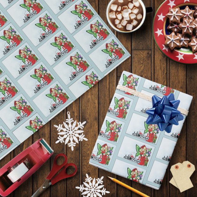Papel De Presente Fada de Natal Caprichosa Presentes de Férias Azul (Criador carregado)