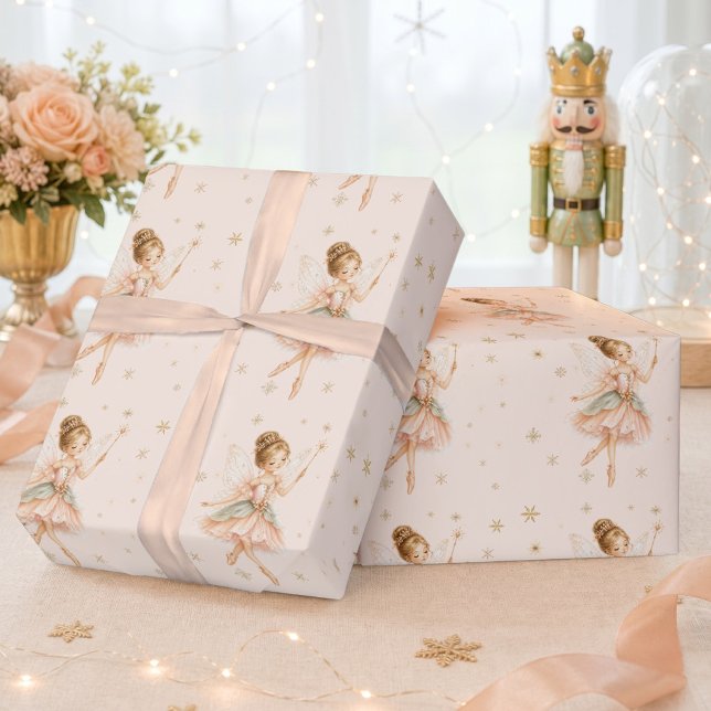 Papel De Presente Fada do Açúcar Quebra-Nozes Natal Aniversário (Sugar Plum Fairy Ballerina Christmas Birthday Wrapping Paper)