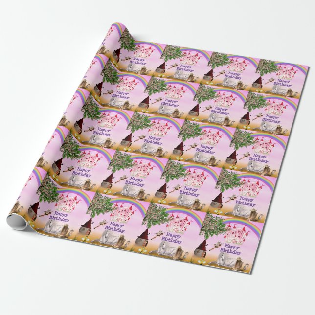 Papel De Presente Fada Feliz Aniversário (Desenrolado)
