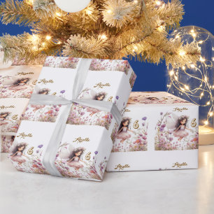 Papel De Presente Fada Lavanda flor silvestre pixie aniversário