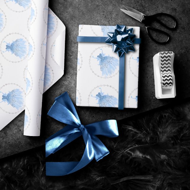 Papel De Presente Fada Wing Ice Gown | Sheen Iridescente Azul-Geado (Criador carregado)