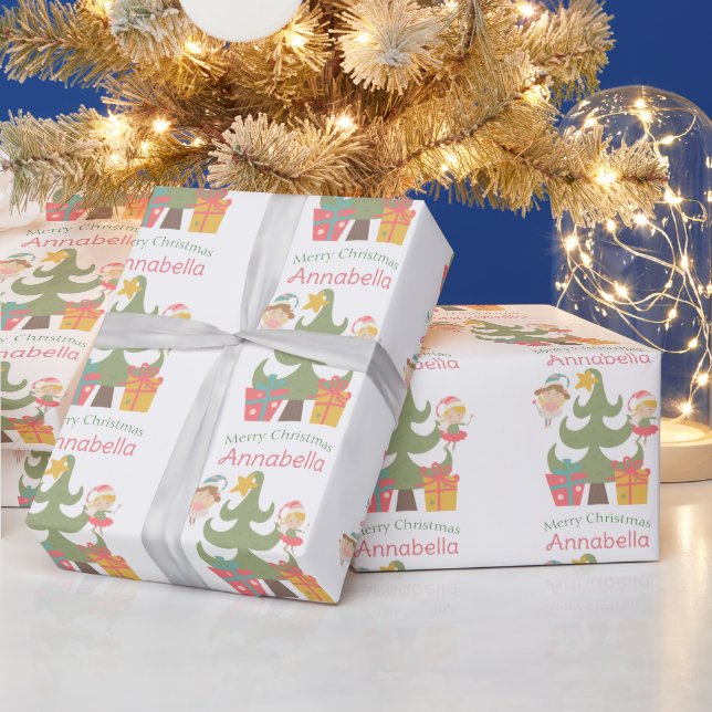 Papel De Presente Fadas de Natal Fofas Nome Personalizado (Feriados)