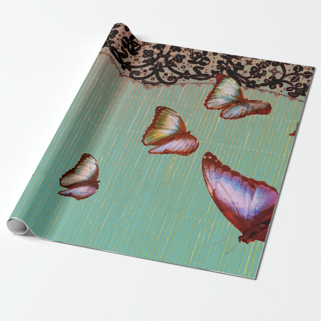 PAPEL DE PRESENTE FADS EM LAÇO VERDE E BORRACAS (Desenrolado)