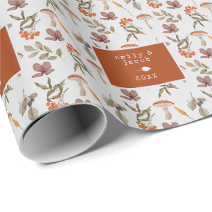 Papel De Presente Fairycore de Cottagecore Mushroom Botânico