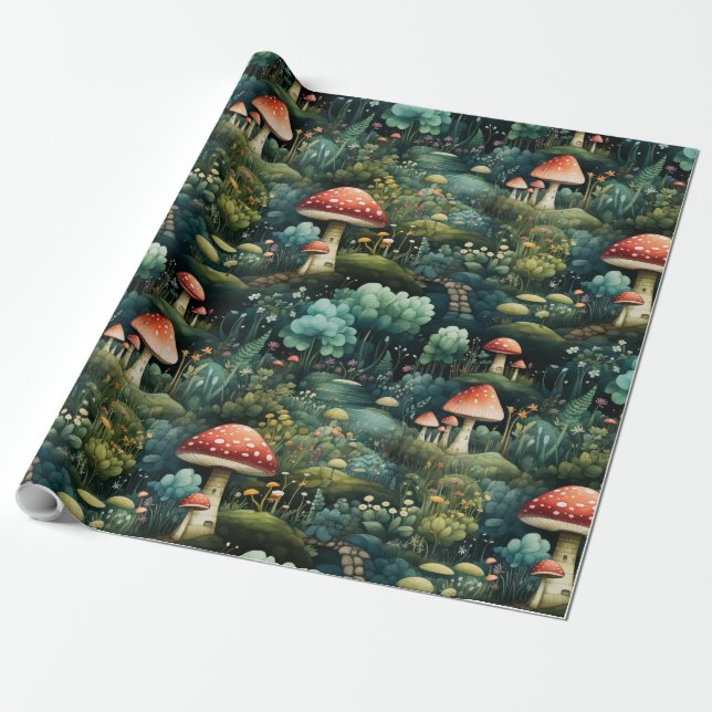 Papel De Presente Fairytala em Fairyland Mushroom House Laranja Verd (Desenrolado)