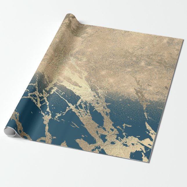 Papel De Presente Faísca Azul-Teal Dourado Marble Sand Glitter (Desenrolado)