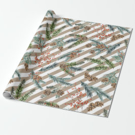 Papel De Presente Faixa Branca Festiva Pinheiro Spruce Kraft Feriado