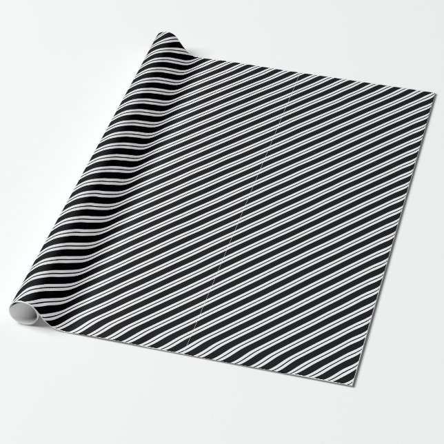 Papel De Presente Faixa de Diagonal em MultiLargura Preta e Branca (Desenrolado)
