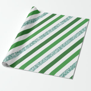 Papel De Presente Faixa de Feriado com Brilho Verde Branco