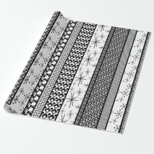 Papel De Presente Faixa de Padrão Retroativo Preta e Branca 1