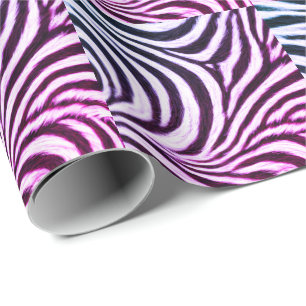 Papel De Presente Faixa de Zebra Selvagem Preto Branco Azul Roxo