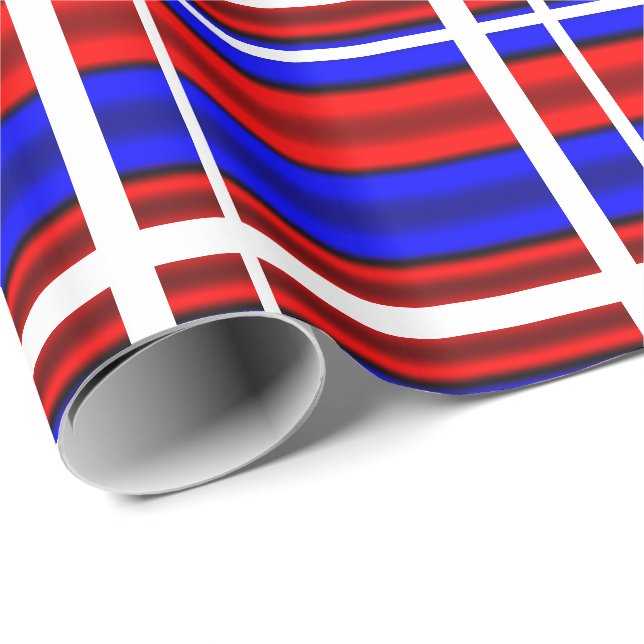 Papel De Presente Faixa Horizontal Vermelha e Azul (Ponta do rolo)