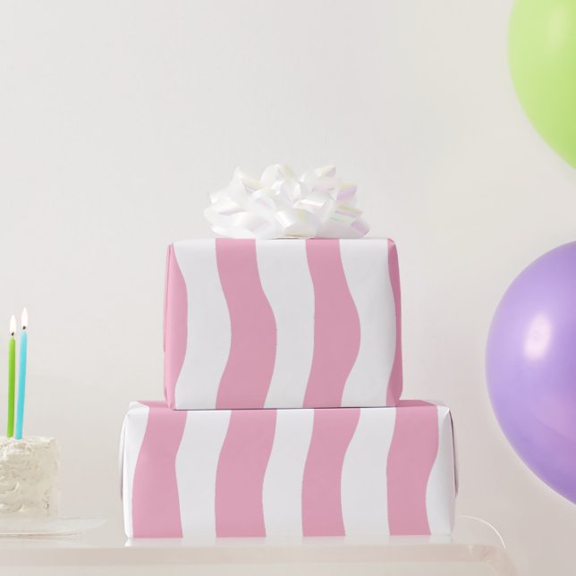 Papel De Presente Faixa Rosa Ondulada Coleção Moderna (Presentes para festas)