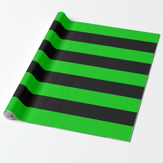 Papel De Presente Faixas de Awning Pretas e Verde (Desenrolado)