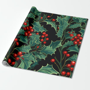 Papel De Presente Faixas de Natal e Berries