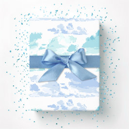 Papel De Presente Faixas de Nuvens Sonhadoras em Azul e Água