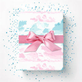 Papel De Presente Faixas de Nuvens Sonhadoras em Rosa e Água