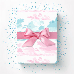 Papel De Presente Faixas de Nuvens Sonhadoras em Rosa e Água