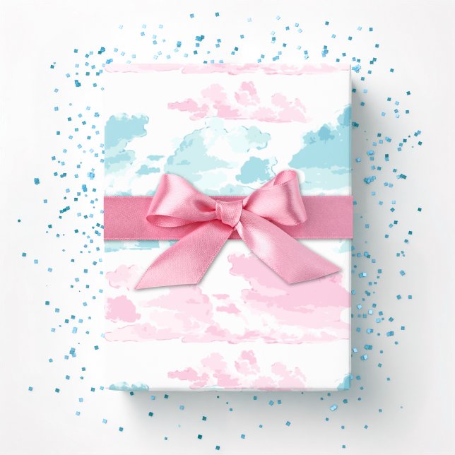 Papel De Presente Faixas de Nuvens Sonhadoras em Rosa e Água (Criador carregado)