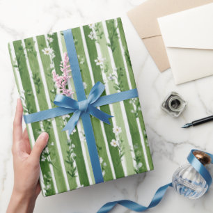 Papel De Presente Faixas Verdes Flores de Margarida Aniversário