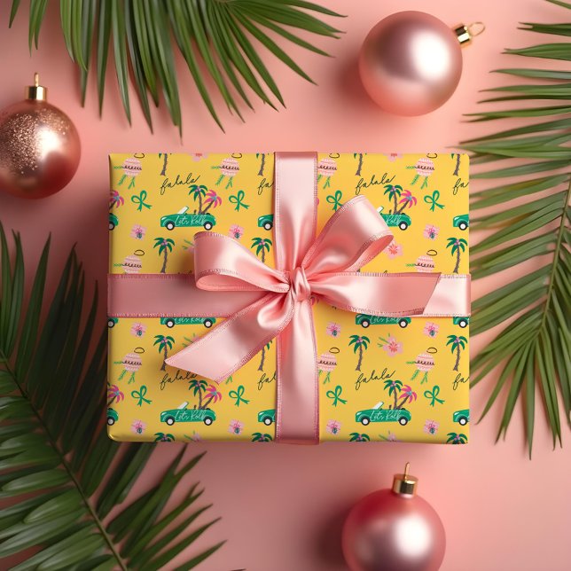 Papel De Presente Fala De Natal Tropical Deixa O Teto Rolar Convertí (Tropical Christmas Fala Lets Roll Teal Convertible Wrapping Paper)