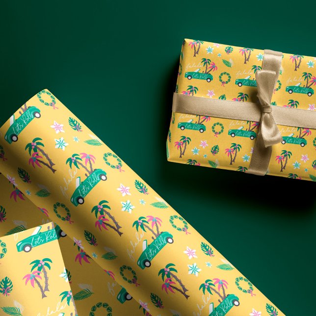Papel De Presente Fala De Natal Tropical Deixa O Teto Rolar Convertí (Tropical Christmas Fala Lets Roll Teal Convertible Wrapping Paper)