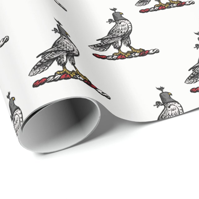 Papel De Presente Falcão de Caça Heráldico Usando Capuz de Capacete  (Ponta do rolo)