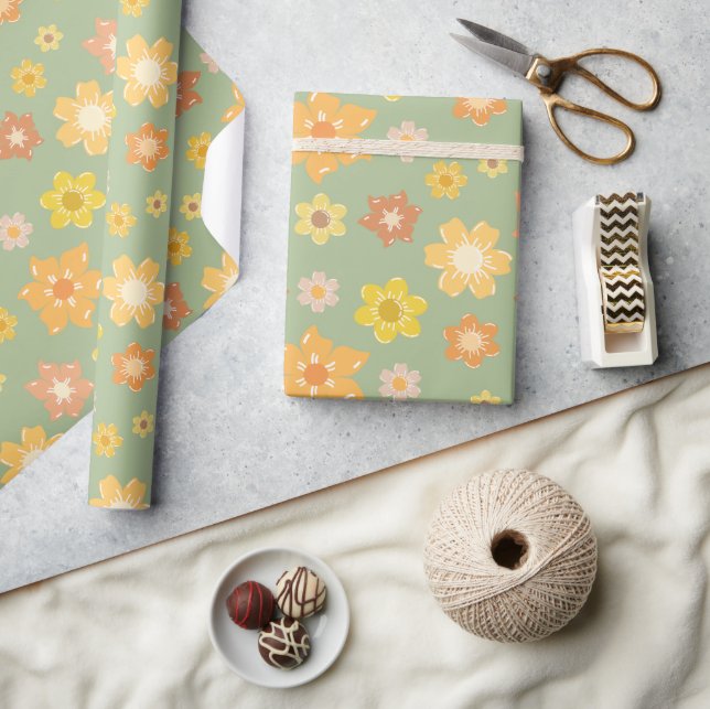Papel De Presente Fall Florals Ouro Sem Fios Russo Ação de Graças (Artesanato)