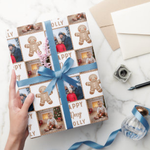 Papel De Presente Família Alegre de Pão de Mel 2 Foto Natal