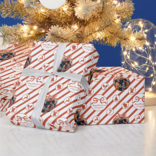 Papel De Presente Família de Arco Elegante Foto Natal - Vermelho