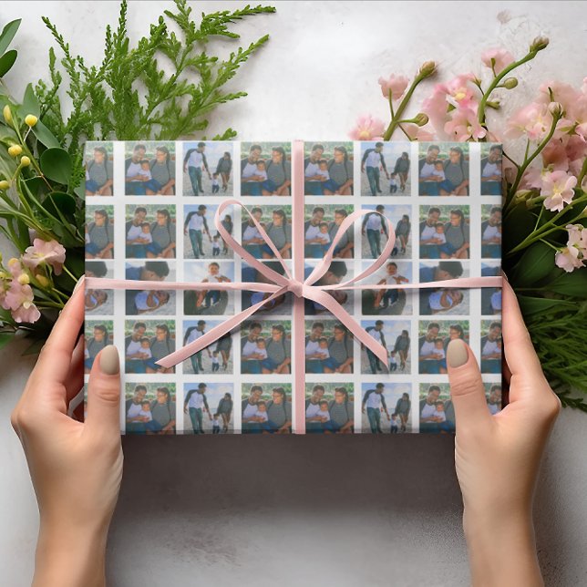 Papel De Presente Família de Colagem de Fotografias Personalizar Est (Photo Collage Family Personalize This Template Wrapping Paper)