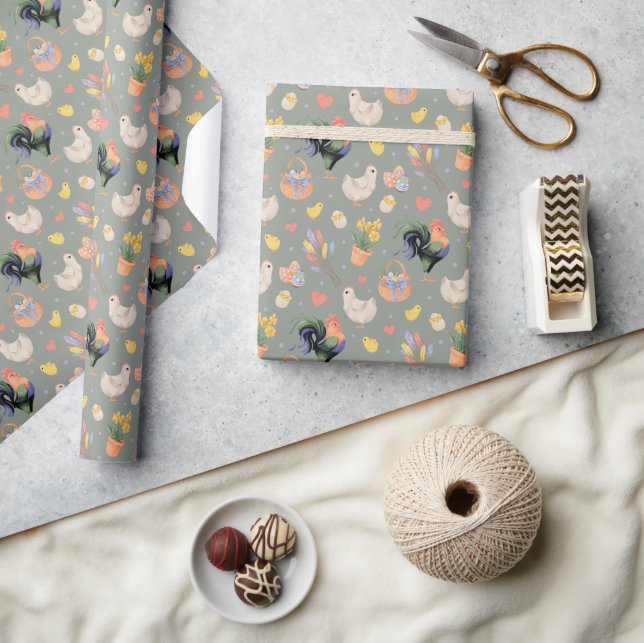 Papel De Presente Família de felzs pascoa (Cinza Espanhola) (Artesanato)