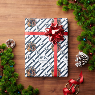 Papel De Presente Família de Laço Elegante Foto Natal - Azul Marinho