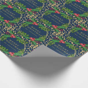 Papel De Presente Família de Marinhos Dourados Feliz Natal Holly Gl